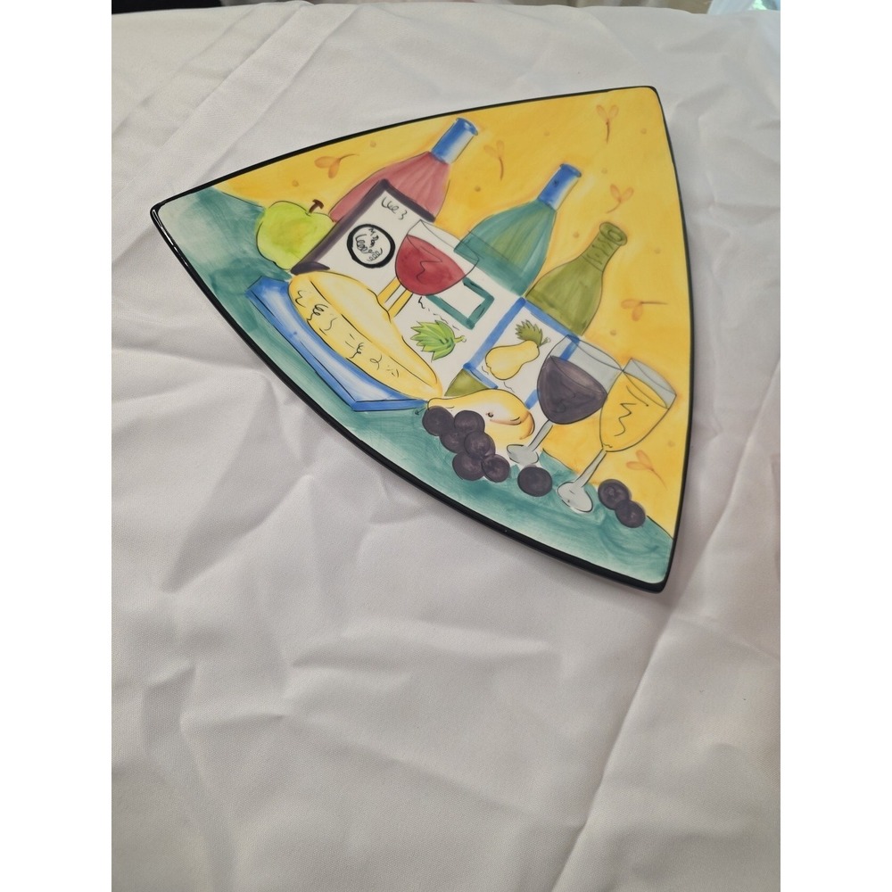 Hausenware Triangle Plate Serving Platter Blue Green Wine Grapes 12"